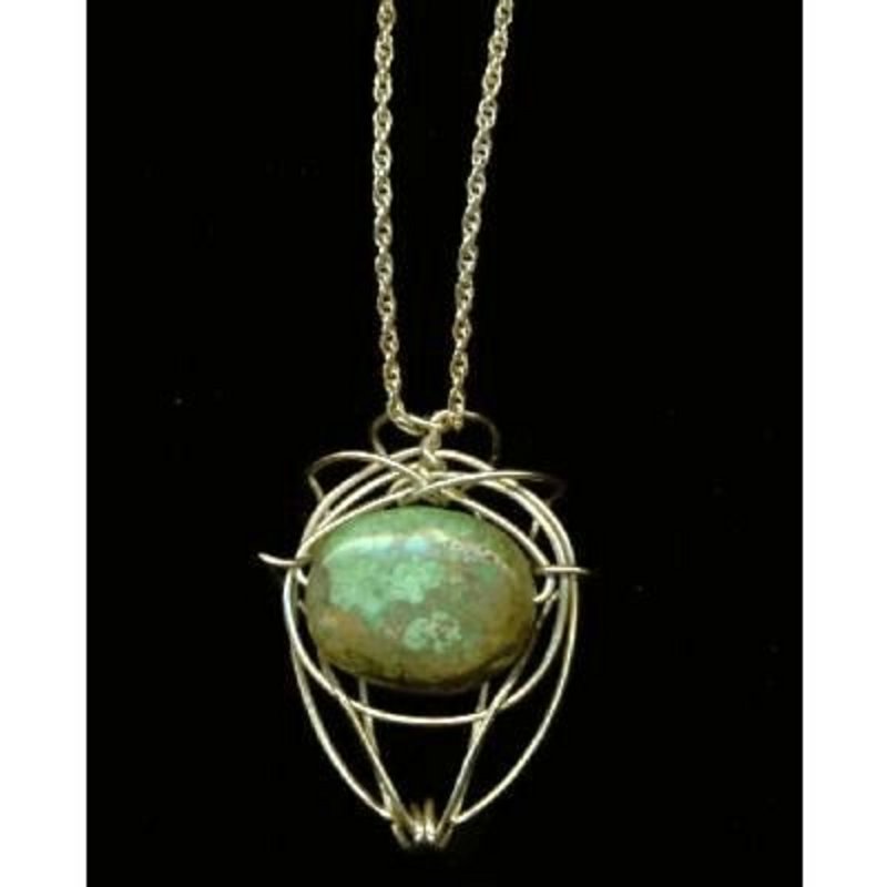 Sterling Silver Necklace Turquoise Pendant &amp; Chain