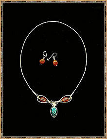 Sterling Silver Signed Necklace Turquoise Carnelian