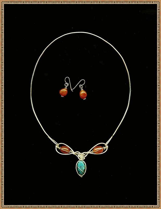Sterling Silver Signed Necklace Turquoise Carnelian