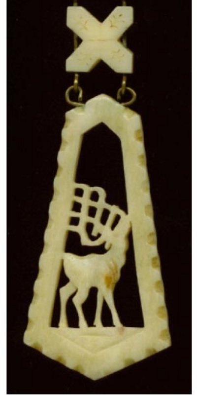 Vintage Bone Fob Brass Figural Carved Stag Buck Deer
