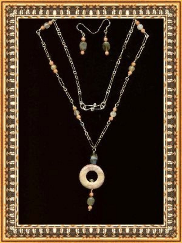 Necklace Set Sterling Coral Moonstone Gems