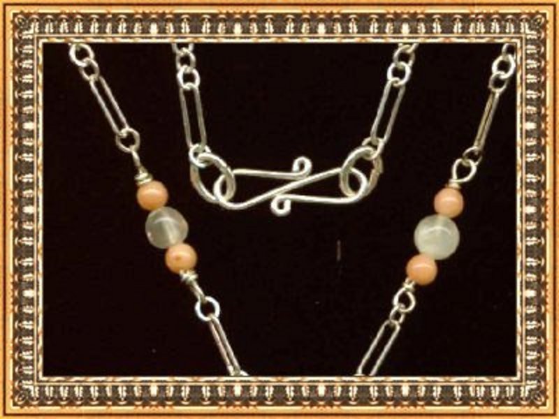 Necklace Set Sterling Coral Moonstone Gems