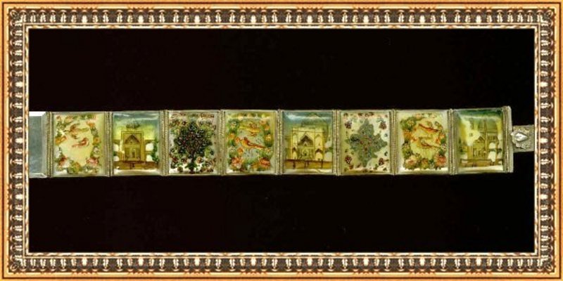 Vintage Hand Painted Persian Sterling Signed Bracelet