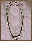 Vintage Gun Metal Longchain Green Glass Beads Crystal