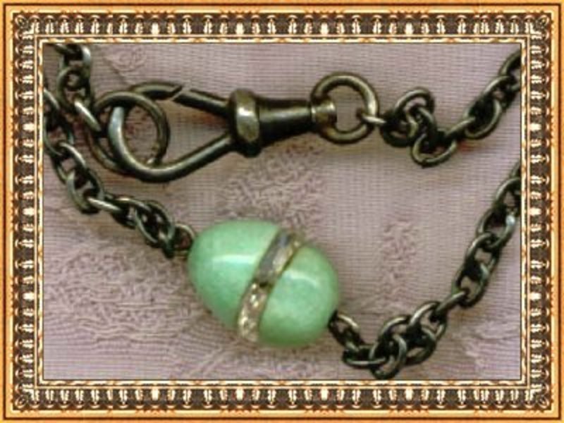 Vintage Gun Metal Longchain Green Glass Beads Crystal