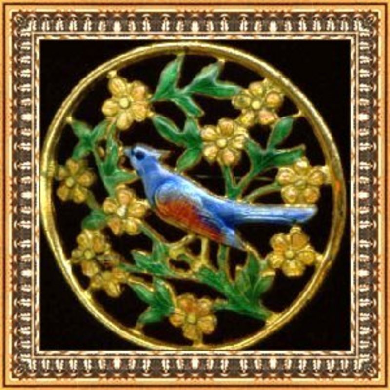 Vintage Blue Bird Pin Brooch &quot;C&quot; Enamel Gilt Brass