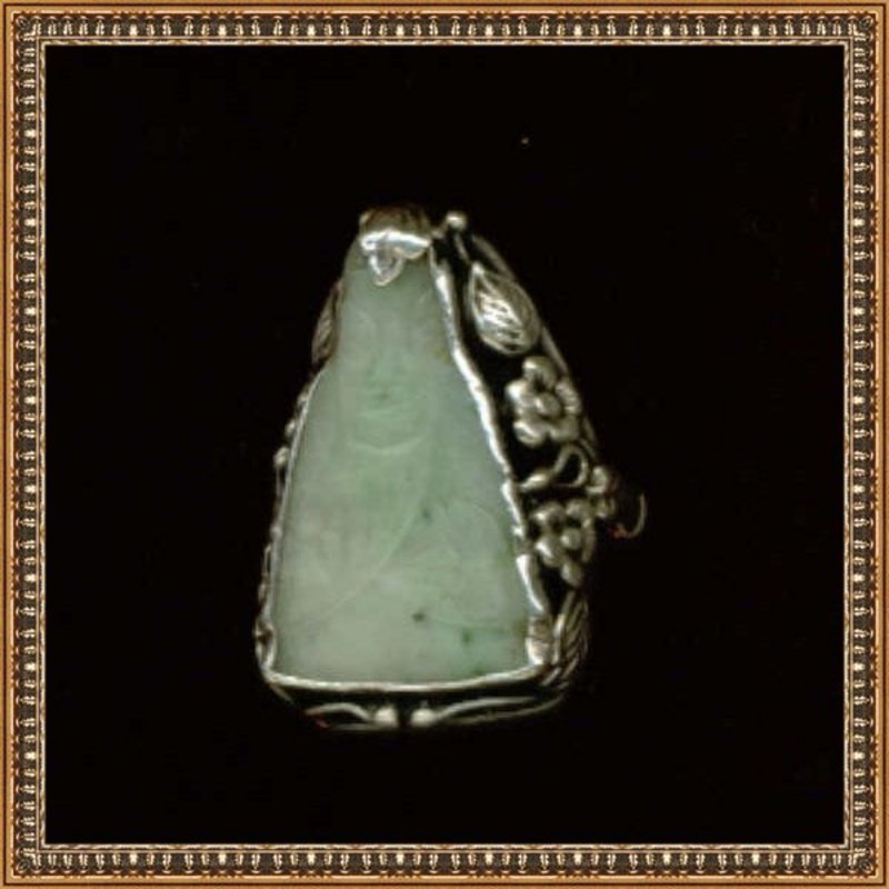 Vintage Arts Crafts Deco Sterling Silver Leaf Ring Carved Jade