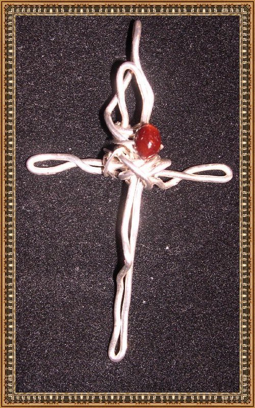 Signed Sterling Cross Abstract Red Tiger Eye