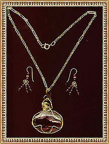 Signed Necklace Set Large Mookite Pendant Garnet Gems