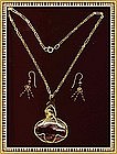 Signed Necklace Set Large Mookite Pendant Garnet Gems