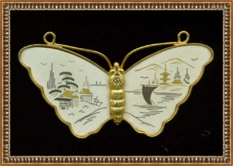 Signed Amita Damascene Butterfly Pin Brooch
