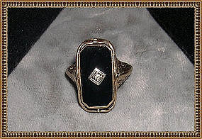 Vintage Antique Flip Ring Edwardian Filigree 10K Onyx