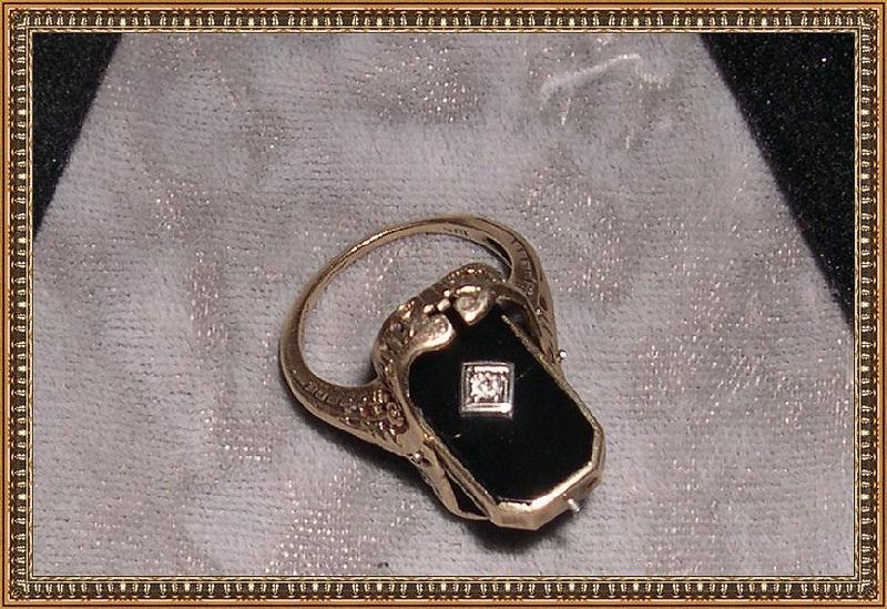 Vintage Antique Flip Ring Edwardian Filigree 10K Onyx