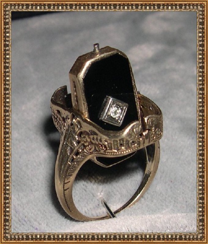 Vintage Antique Flip Ring Edwardian Filigree 10K Onyx