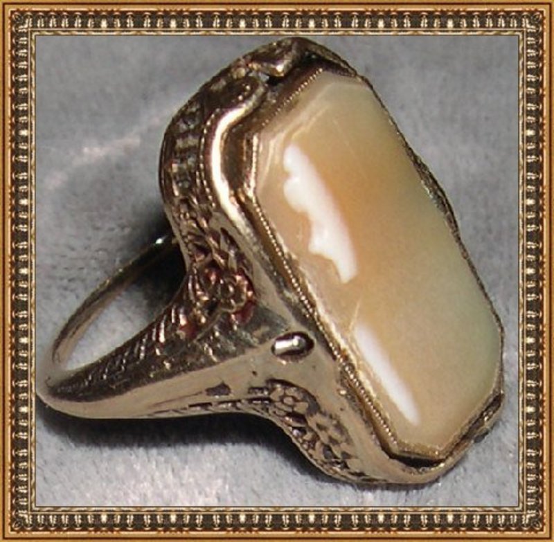 Vintage Antique Flip Ring Edwardian Filigree 10K Onyx