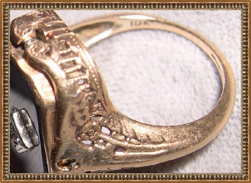 Vintage Antique Flip Ring Edwardian Filigree 10K Onyx