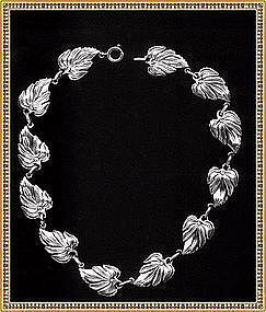 Vintage Sterling Silver Danecraft Choker Necklace Leaf "R"