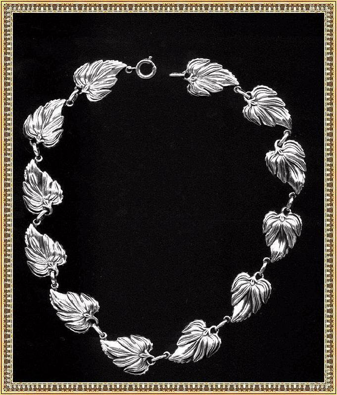 Vintage Sterling Silver Danecraft Choker Necklace Leaf "R"