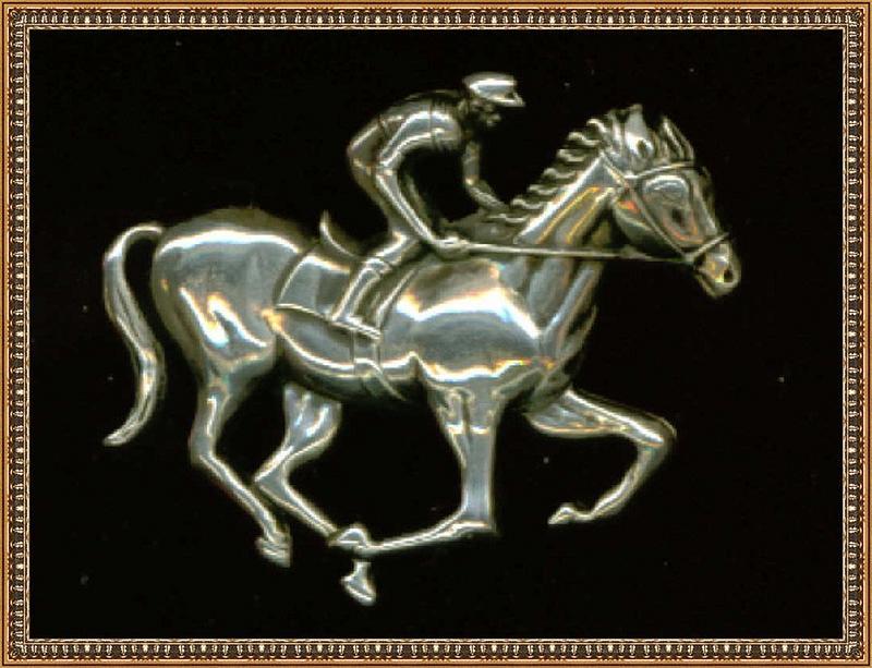 Vintage Sterling Horse Pin "Lang" Jockey Book Piece