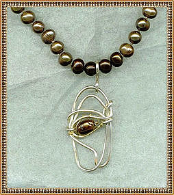 Signed Set Brown Pearls Earrings Pendant