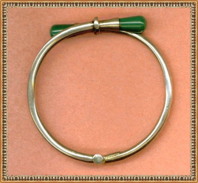 Vintage Hecho en Mexico Sterling Bangle Bracelet Green