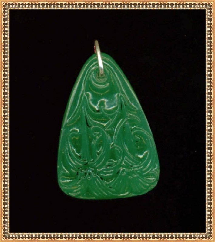 Vintage Antique Green Art Glass Pendant Molded Lilly