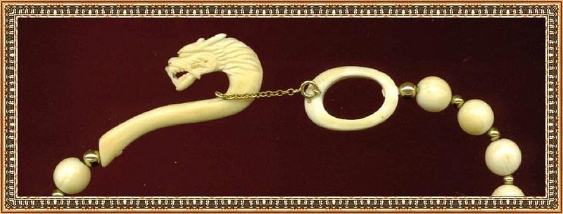 Vintage Carved Ivory Necklace Beads Dragon Clasp Hook