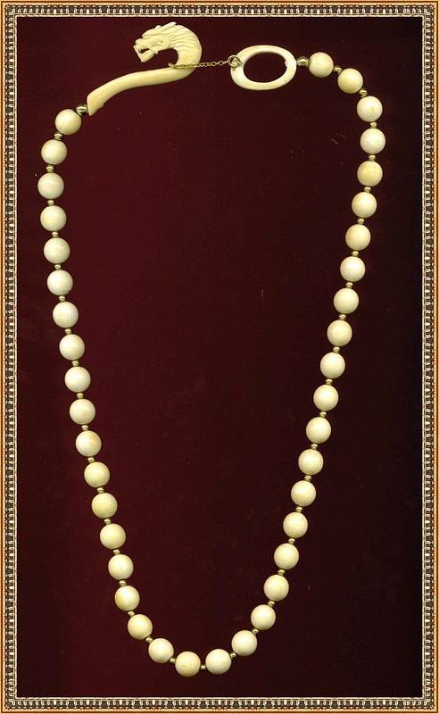 Vintage Carved Ivory Necklace Beads Dragon Clasp Hook