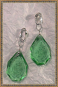 Sterling & Green Etched Glass Drops Earrings