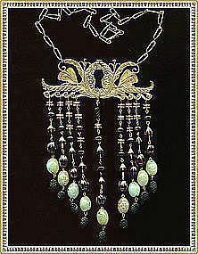 Brass Bib Art Glass Escutcheon Butterfly Necklace