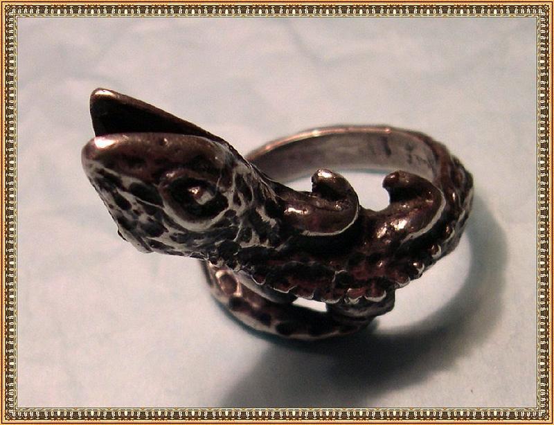 Vintage Mexican Sterling Silver Ring Lizard Figural