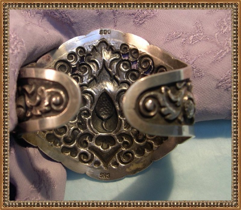 Vintage Heavy Silver Cuff Bracelet Bold Ornate SRS 800