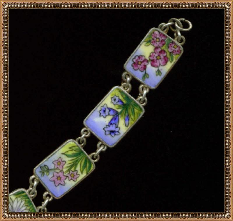 Vintage Hand Painted Enamel Ceramic Bracelet Flowers