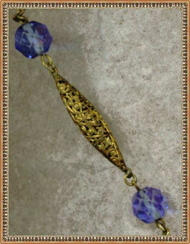 Art Nouveau Necklace Lavalier Etched Blue Glass Lilly