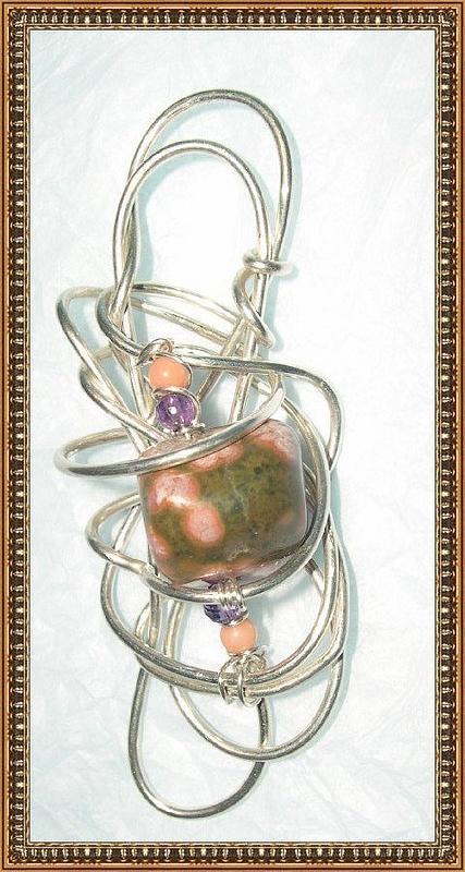 Artist Signed Sterling Abstract Pendant Jasper Coral