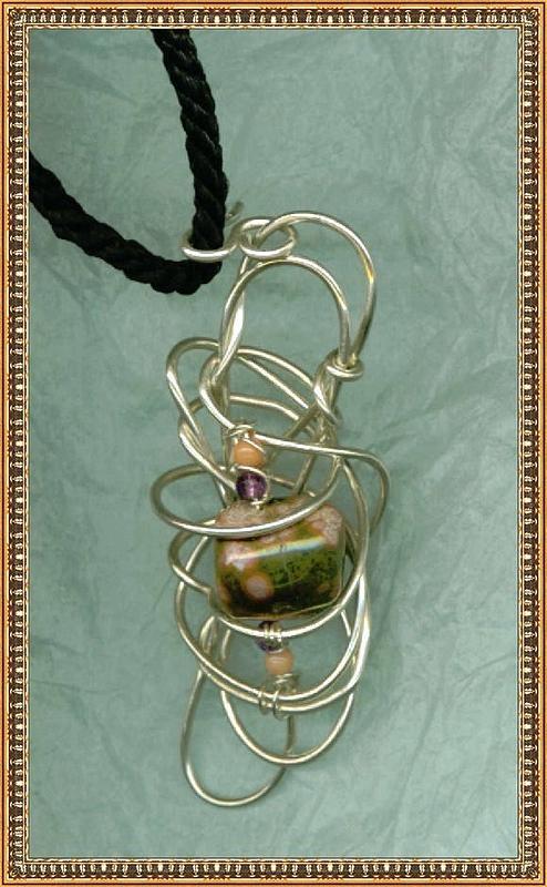 Artist Signed Sterling Abstract Pendant Jasper Coral