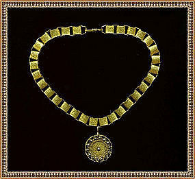 Fancy Book Chain Choker 24K GP Antique Button