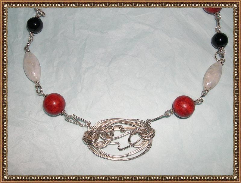 Artist Signed Sterling Choker Coral Onyx Moonstone