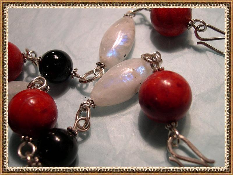 Artist Signed Sterling Choker Coral Onyx Moonstone