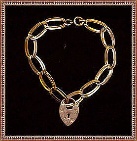 Vintage Antique Heart Lock Link Bracelet 12K gf