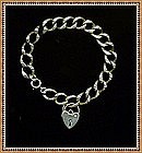 Etched Silver Heart Bracelet Link w Padlock Charm Early