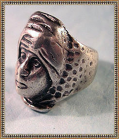 Vintage Signed G. Cini Sterling Silver Ring Turban Man