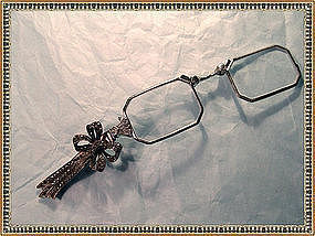 Vintage Signed Deco Folding Lorgnette 800 Silver Marcasite Clip TC TF