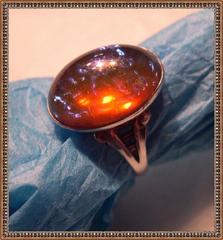 Vintage Sterling Ring Jelly Opal Art Glass Dragon's Breath