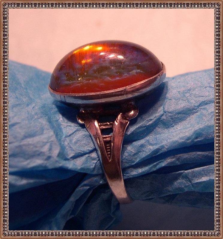 Vintage Sterling Ring Jelly Opal Art Glass Dragon's Breath