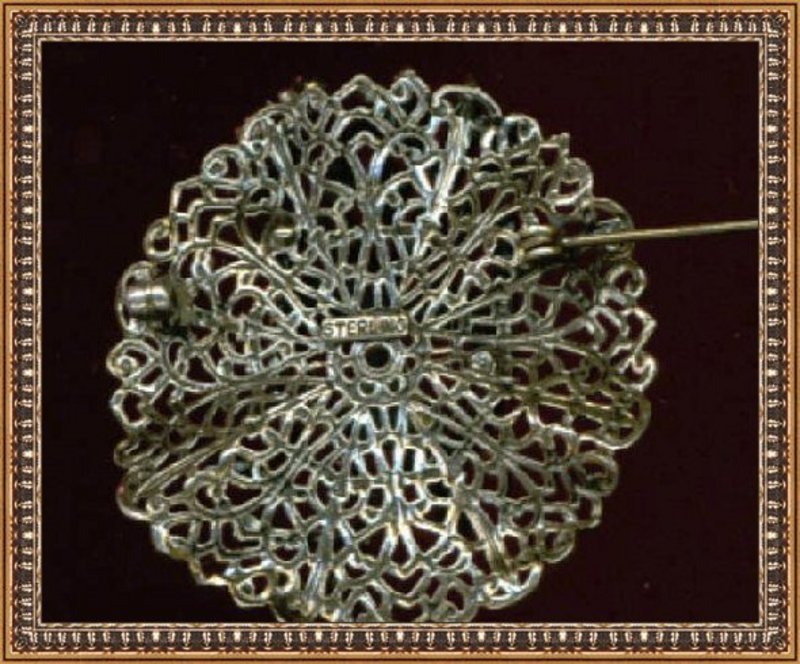 Marked Sterling Pin Filigree Theater Mask