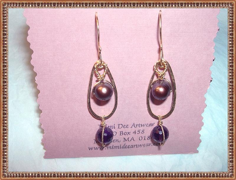 Artist Signed Earrings Purple Iridescent Pearl Amethyst