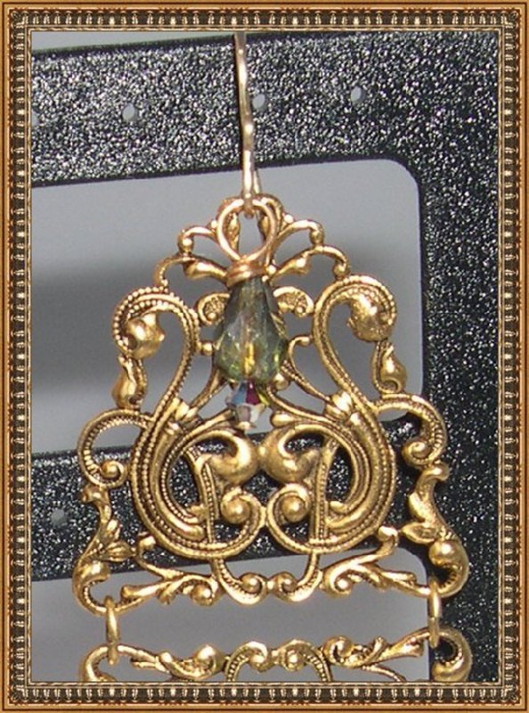 Big Earrings 5&quot; Filigree Stamps Czech Glass