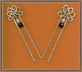 Artist Signed Sterling Hair Pins Love Knot Amethyst