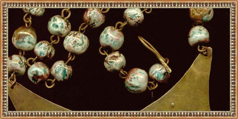 Vintage Arts Modernist Necklace Metal Pectoral Bib Ceramic Beads